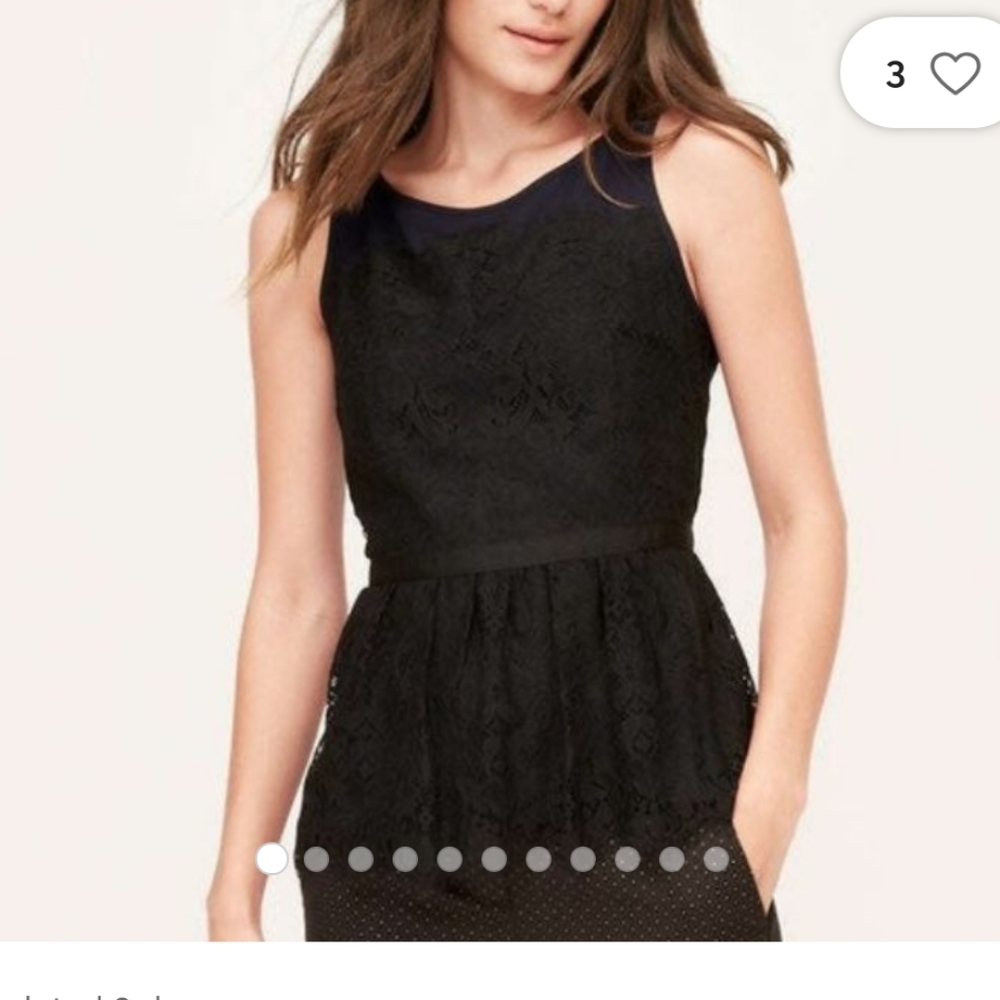 Loft Lace Peplum Top Navy Black Lace Size 8